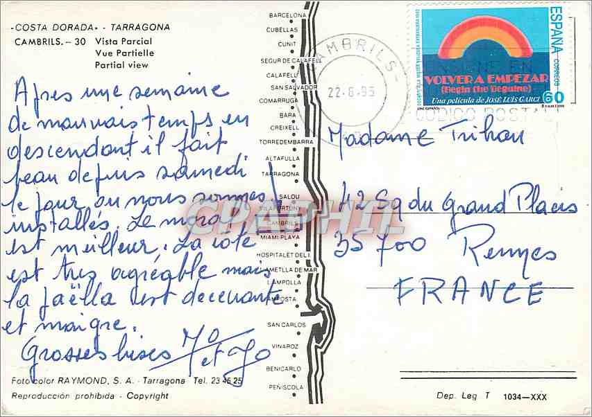 CPM Costa Dorada Tarragona Cambrils Vue Partielle  — Rückseite