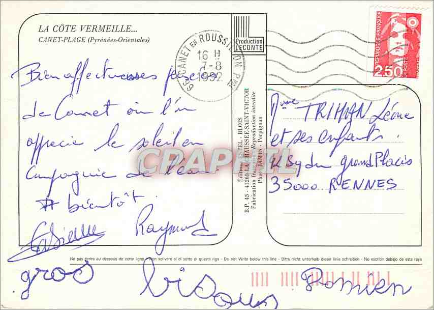 CPM La Cote Vermeille Canet Place Pyrenees Orientales  — Rückseite