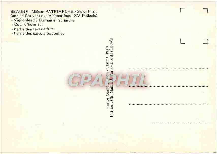 CPM Beaune Maison Patriarche Pere et Fils Ancien Couvent des Visitandines  — Rückseite