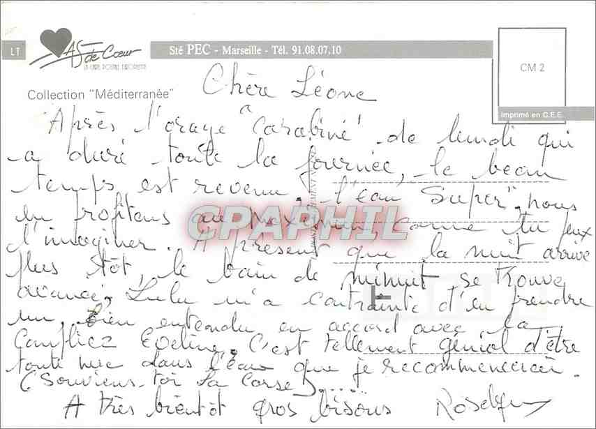 Crique de la Méditerranée — vue de la côte — CPAPHIL — Verso