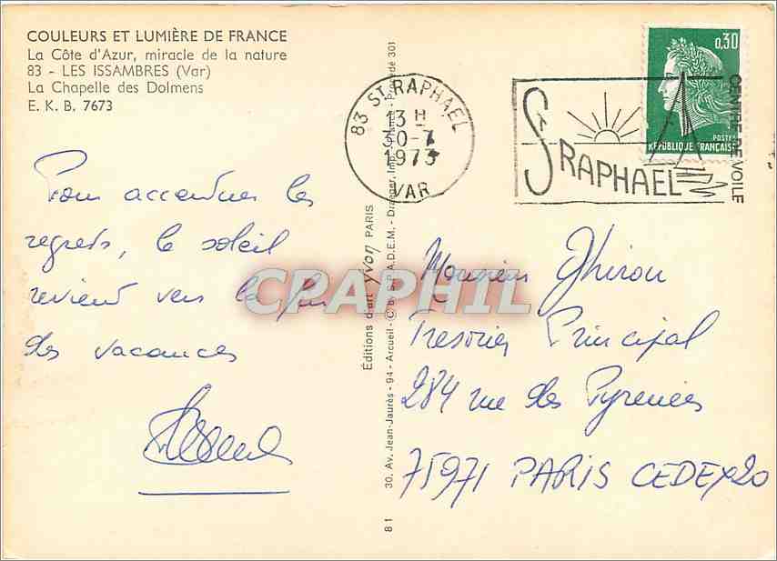 CPM La Cote d'Azur miracle de la nature Les Issambres Var La Chapelle des Dolmens  — Rückseite