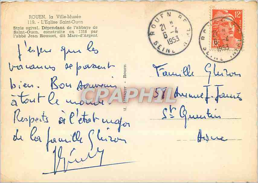CPA Rouen La Ville Musee L'Eglise Saint Ouen  — Verso