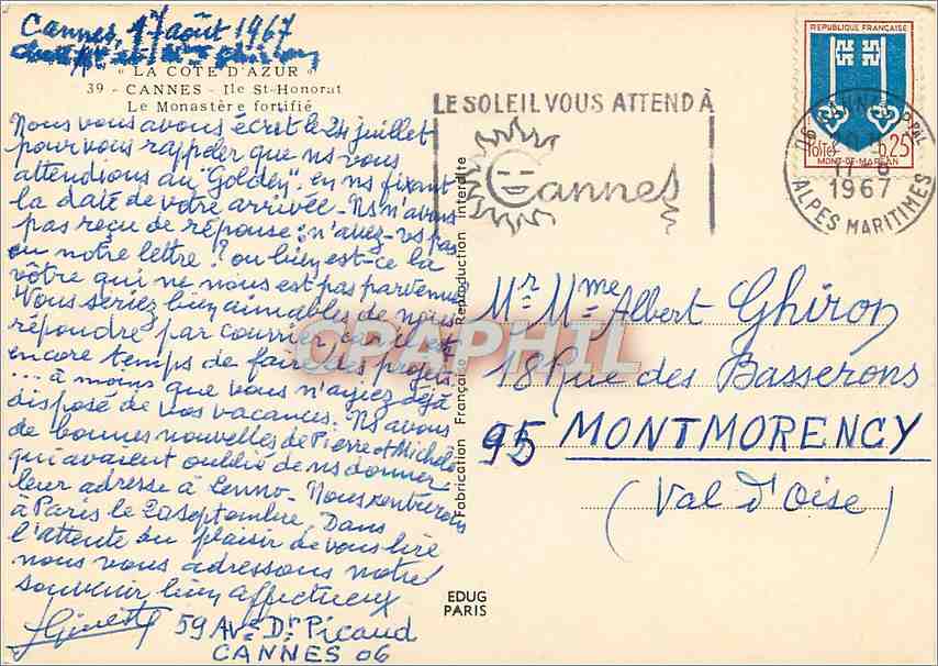 CPA La Cote d'Azur Cannes Ile St Honorat Le Monastere fortifie  — Verso