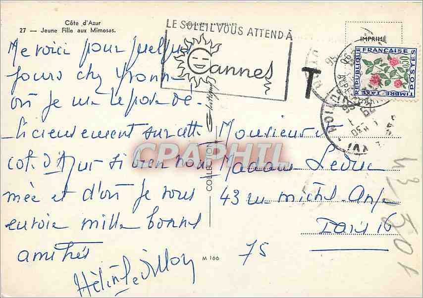 CPA Cote d'Azur Jeune Fille aux Mimoses  — Rückseite
