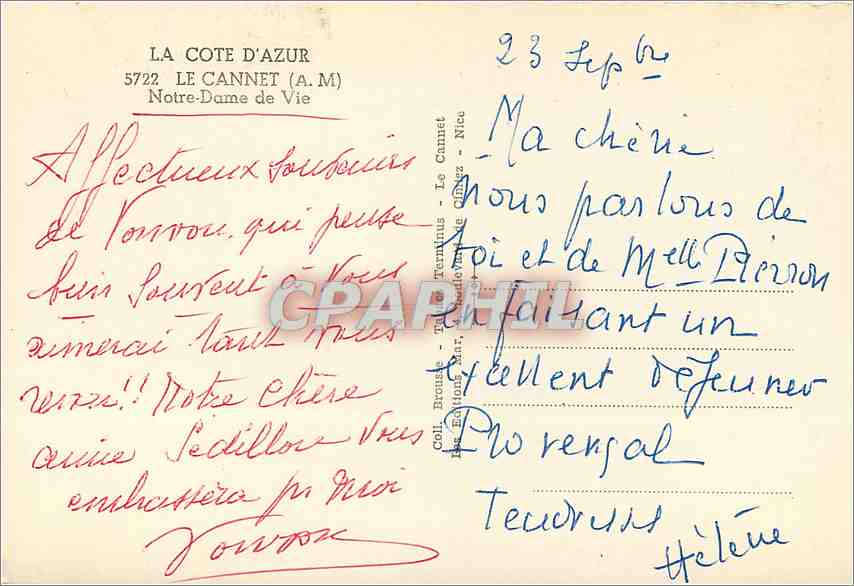CPA La Cote d'Azur Le Cannet Notre Dame de Vie  — Rückseite