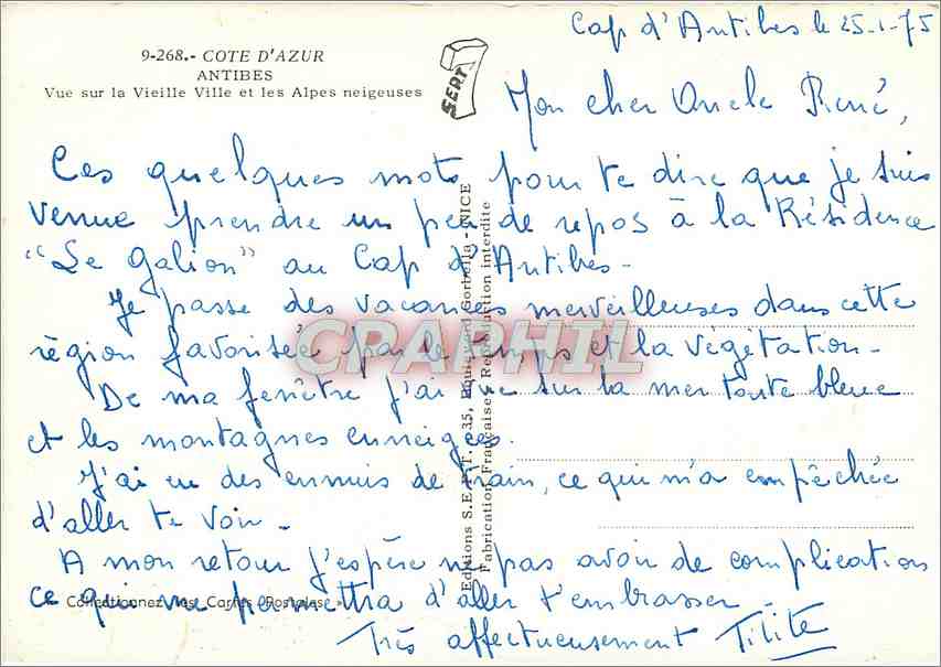 CPA Cote d'Azur Antibes Vue sur la Vieille Ville et les Alpes neigeuses  — Rückseite