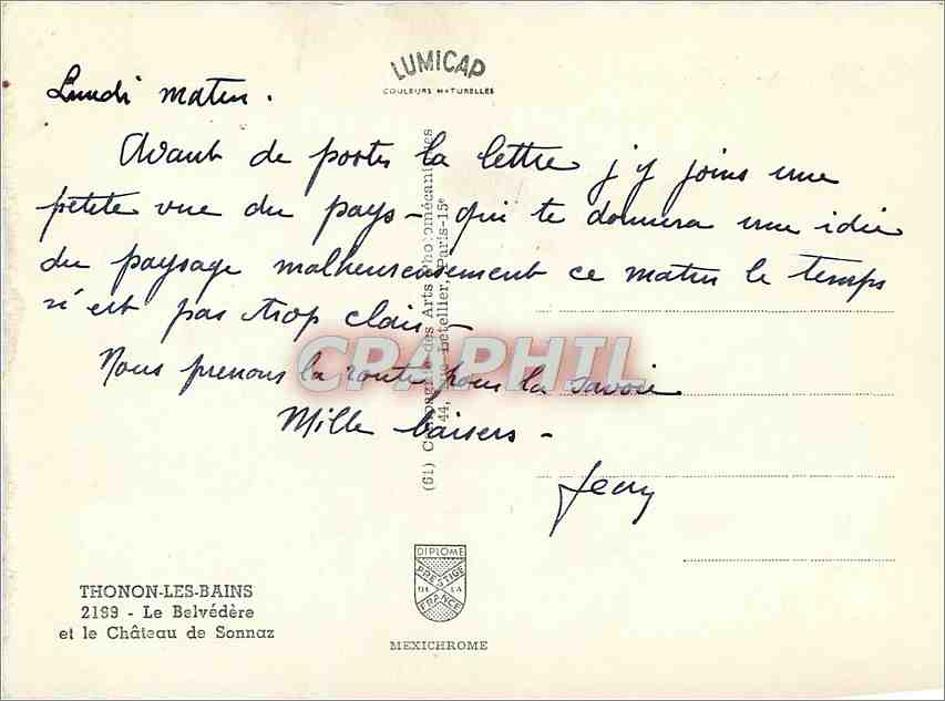CPA Thonon les Bains Le Belvedere et le Chateau de Sonnaz  — Verso