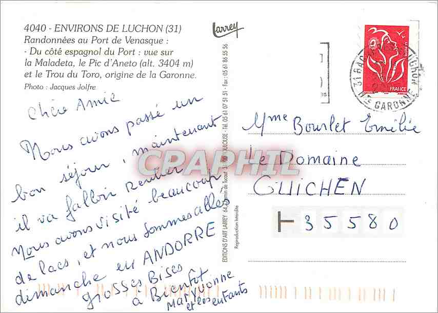 CPA Environs de Luchon Randonnees au Port de Venasque  — Rückseite
