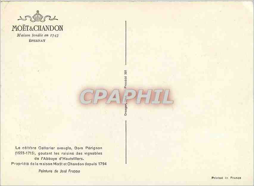 CPA Epernay Le celebre Cellerier aveugle Dom Perignon  — Back