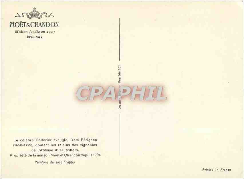 CPA Epernay Le celebre Cellerier aveugle Dom Perignon  — Back