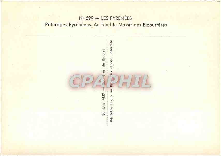 Paturages Pyrénéens — Au fond le Massif des Bizourtères — Éditions ALIX — Verso
