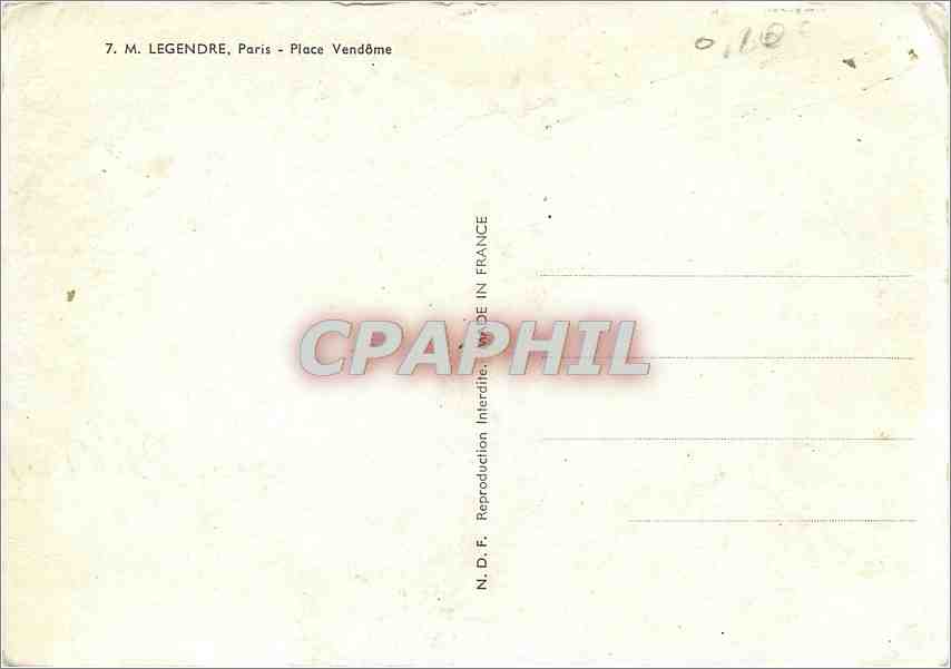 CPM M Legendre Paris Place Vendome  — Verso