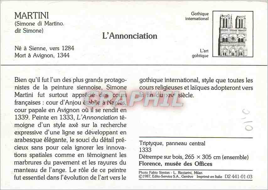 CPM Martini Simone di Martino dit Simone L'Annonciation  — Rückseite