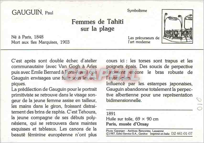 CPM Gauguin Paul Femmes de Tahiti sur la Plage  — Verso