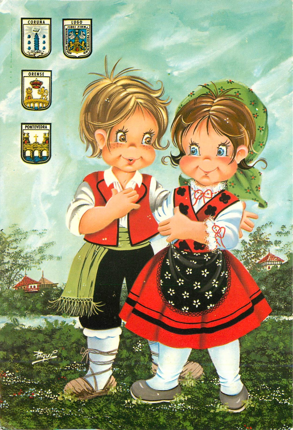 CPM Enfants Espagne Folklore Coruna Lugo Orense Pontevedera