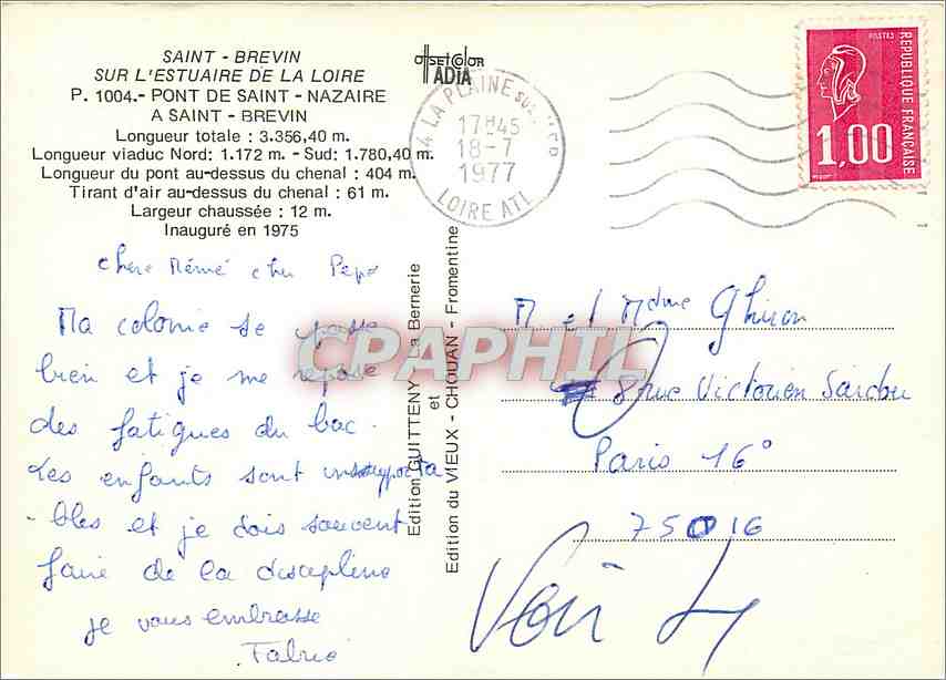 CPM Saint Brevin sur L'Estuaire de la Loire Pont de Saint Nazaire  — Back