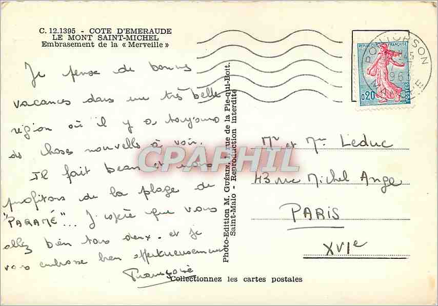 CPM Cote d'Emeraude Le Mont Saint Michel Embrasement de la Merveille  — Verso