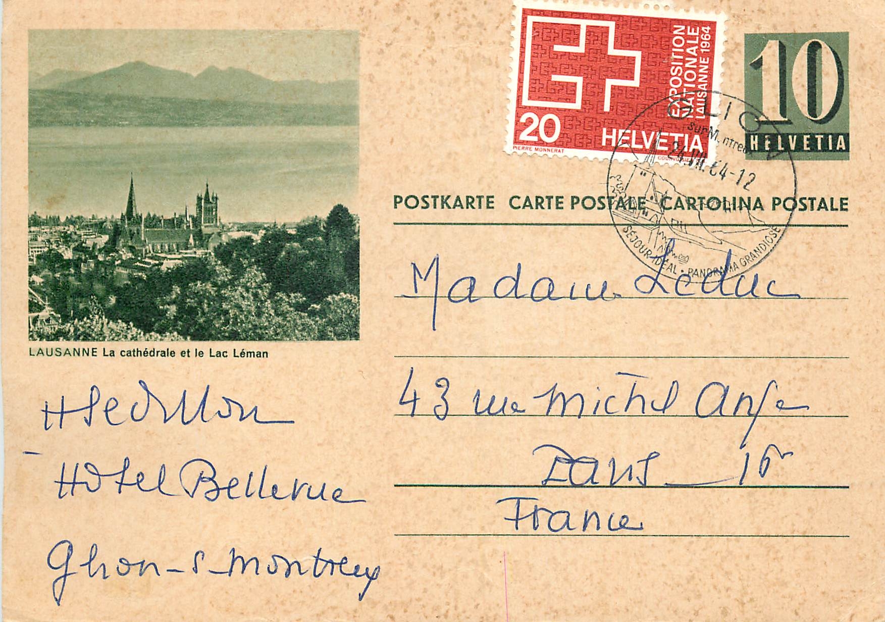Entier Lausanne La cathedrale et le Lac Leman 