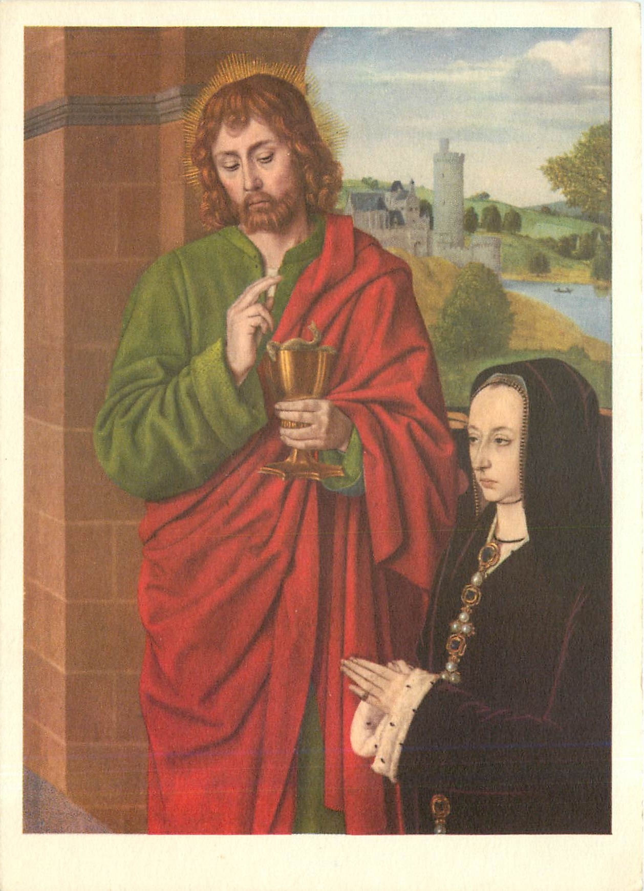 Saint Jean l'Évangéliste présentant Anne de France — Le Maître de Moulins — Série B, n°5/10