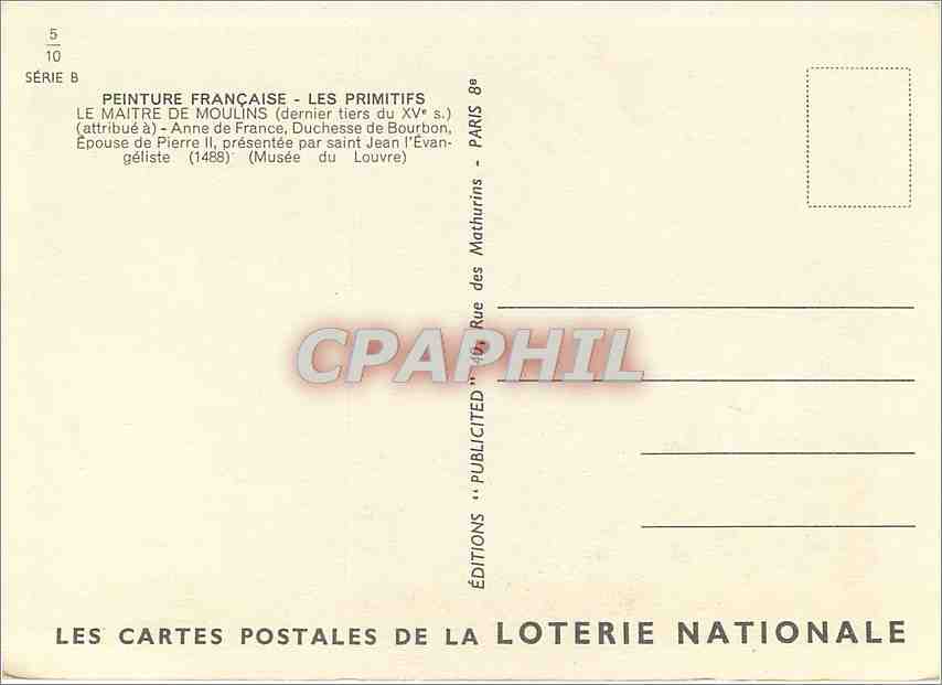 Saint Jean l'Évangéliste présentant Anne de France — Le Maître de Moulins — Série B, n°5/10 — Verso