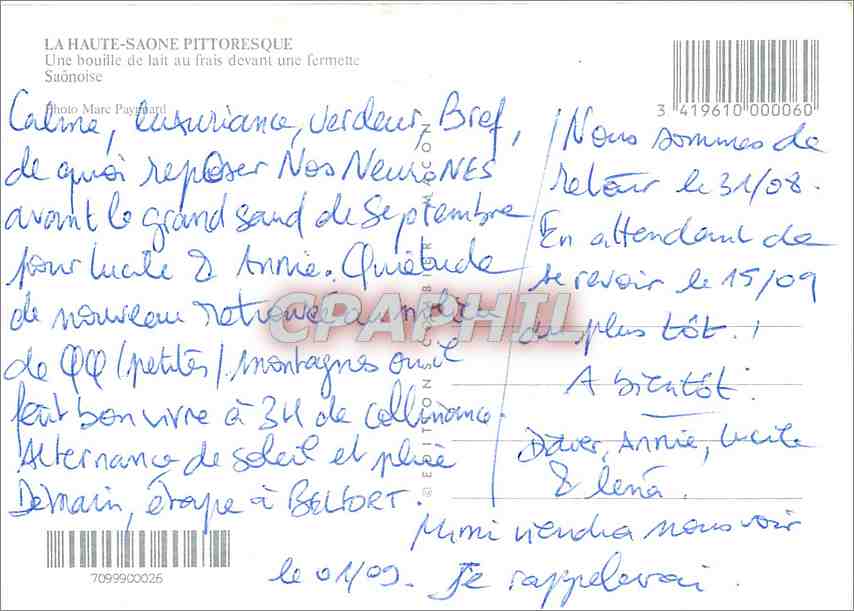 CPM Haute Saone Une bouille de lait au frais devant une fermette Saonoise  — Rückseite