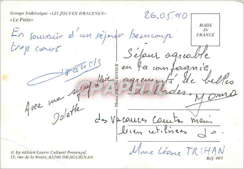 CPM Groupe Folklorique Lei Jouven Dracenen Le Puits  — Rückseite