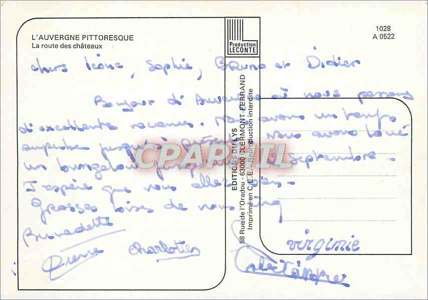 CPM La Route des Chateaux en Auvergne  — Rückseite