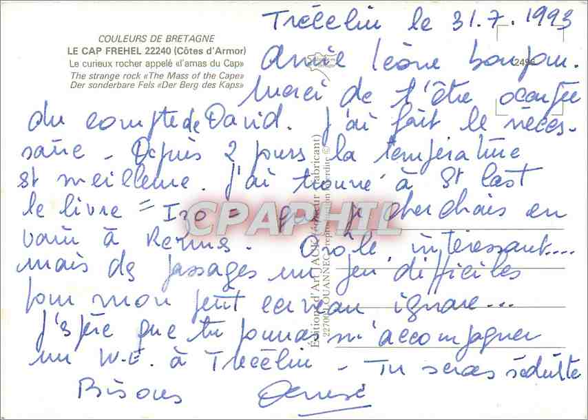 CPM Le Cap Frehel Cotes d'Armor Le cureieux rocher appete amas du cap  — Rückseite