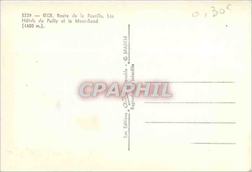 CPM Gex Route de la Faucilla Les Hotels du Pailly et le Mont Rond  — Rückseite