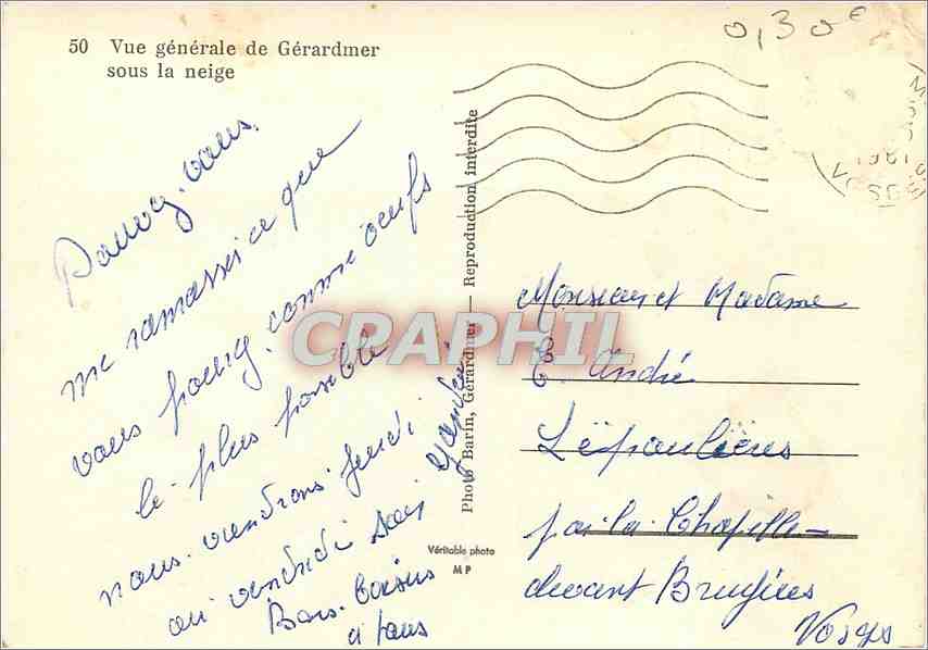 CPA Vue generale de Gerardmer sous la neige  — Rückseite