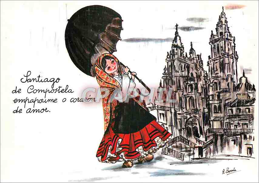 CPA Santiago de Compostela empapoume o corazon de amor 
