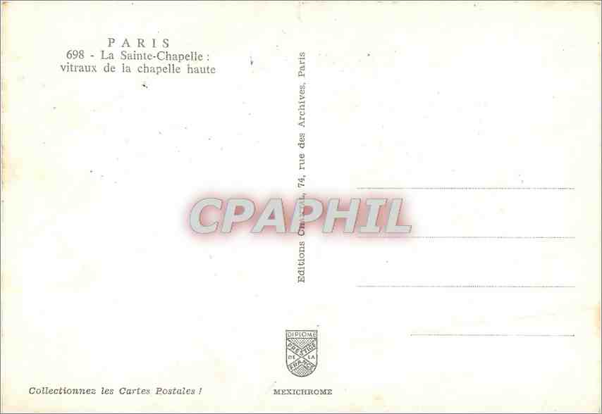 CPA Paris La Sainte Chapelle vitraux de la chapelle haute  — Verso
