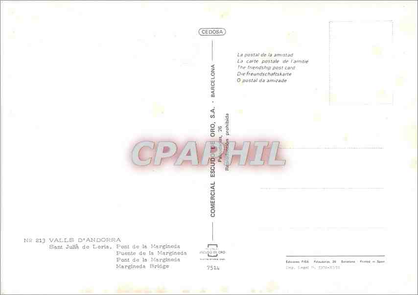 CPM Valle d'Andorra Sant Julia de Loria Pont de la Margineda  — Rückseite
