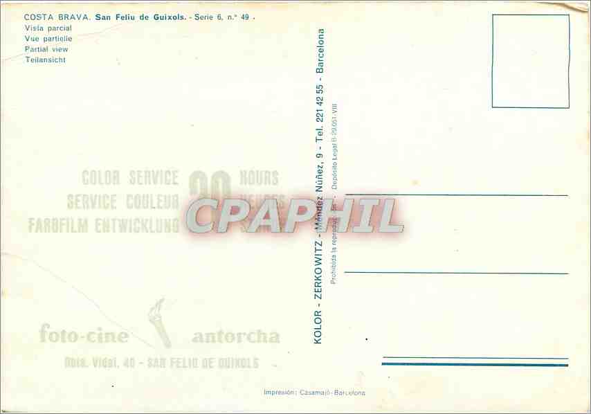 CPA Costa Brava San Feliu de Guixols Vue partielle  — Rückseite