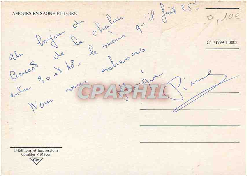 Amours en Saône-et-Loire — CPA n° C4 71999-1-0002 — Éditions et Impressions Combier / Mâcon — Rückseite