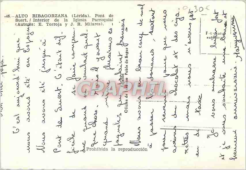 CPM Alto Ribagorzana Lerida Pont de Suert Interior de la Iglesia Parroquial  — Back