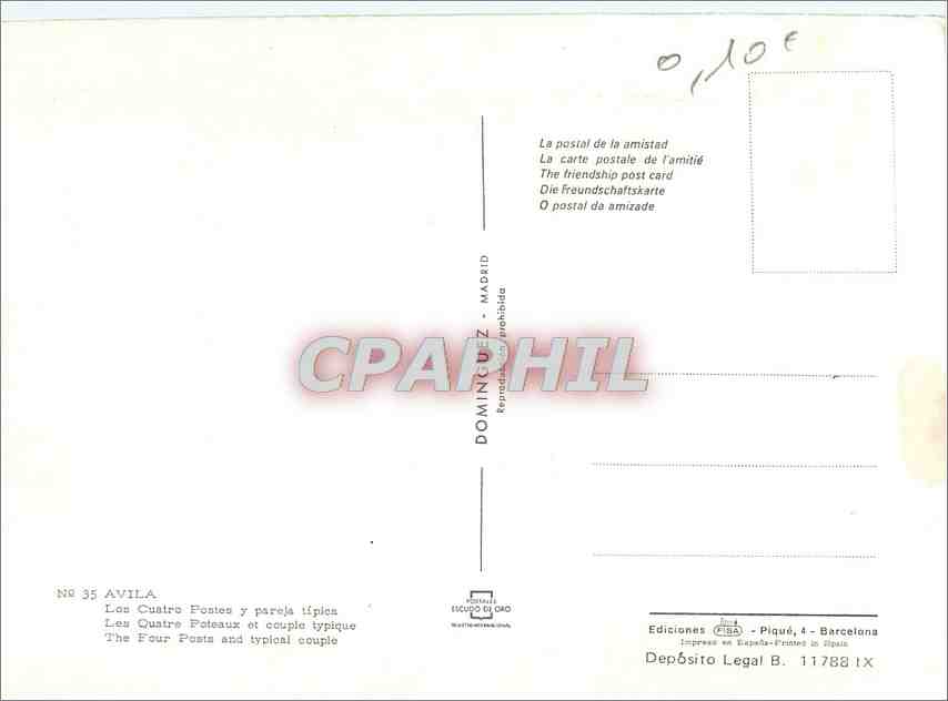 CPM Avila Les Quatre Poteaux et couple typique  — Rückseite