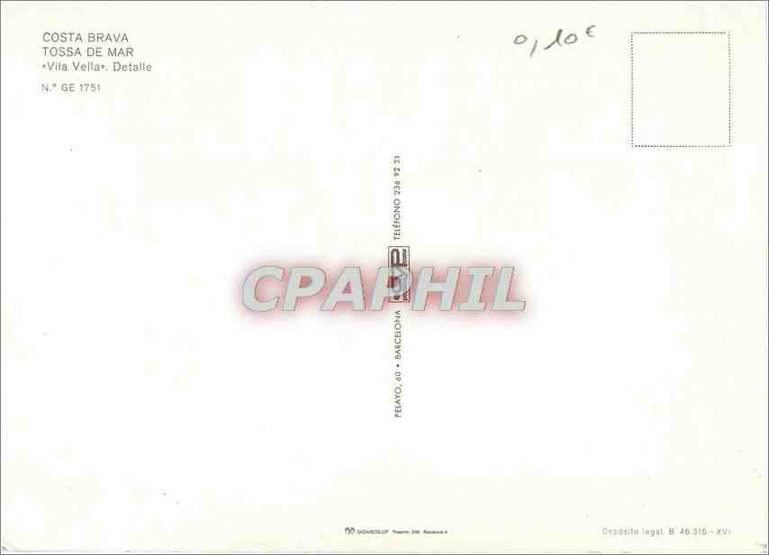 CPA Costa Brava Tossa de Mar Vila Vena Detalie  — Rückseite
