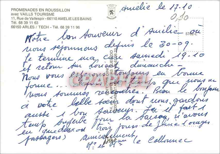 CPA Promenades en Roussillon avec Vaills Tourisme Amelie les Bains  — Rückseite