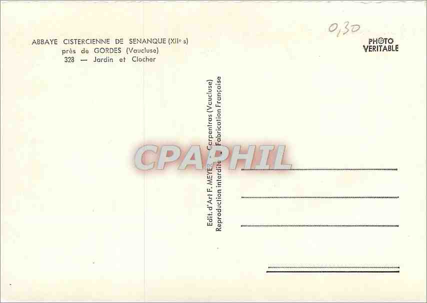 CPM Abbaye Cistercienne de Senanque pres de Gordes Vaucluse Jardin et Clocher  — Rückseite