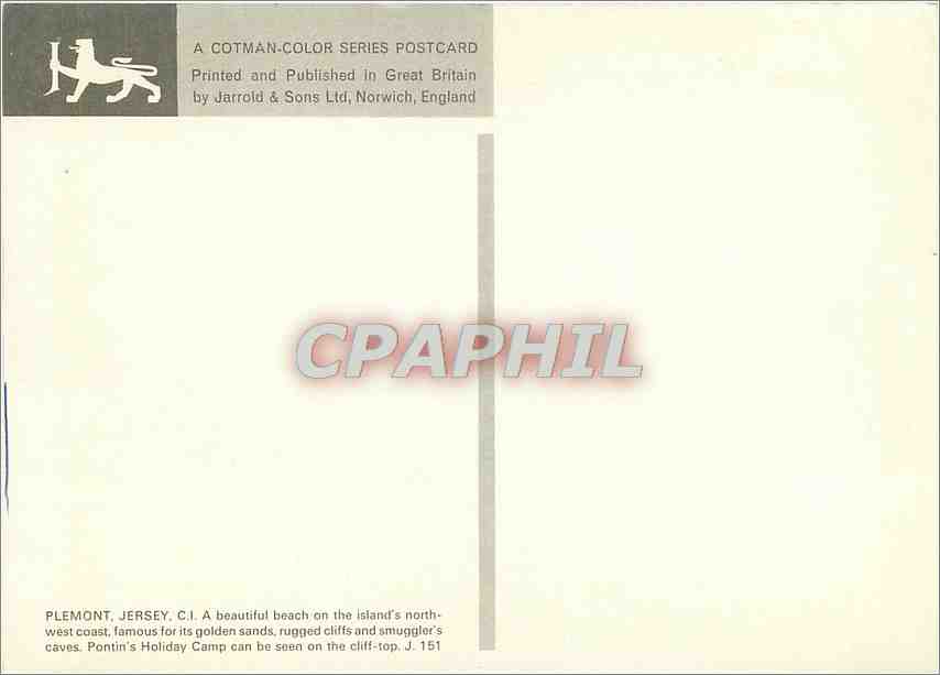 CPM Plemont Jersey A beautiful beach on the islands northwest coast  — Back