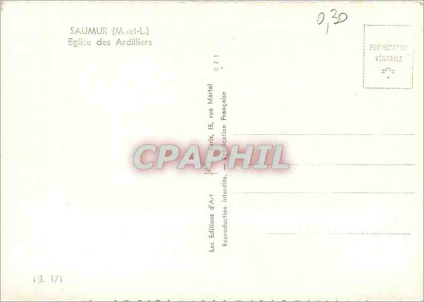 CPM Saumur M et L Eglise des Ardilliers  — Rückseite