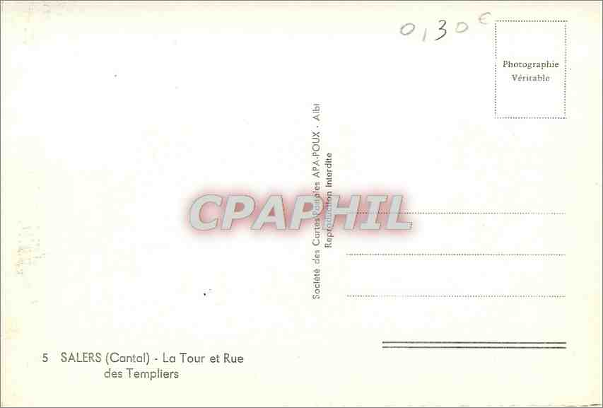 Salers (Cantal) - La Tour et Rue des Templiers — Société des Curtes-Photographies APA-POUX - Albi — Rückseite