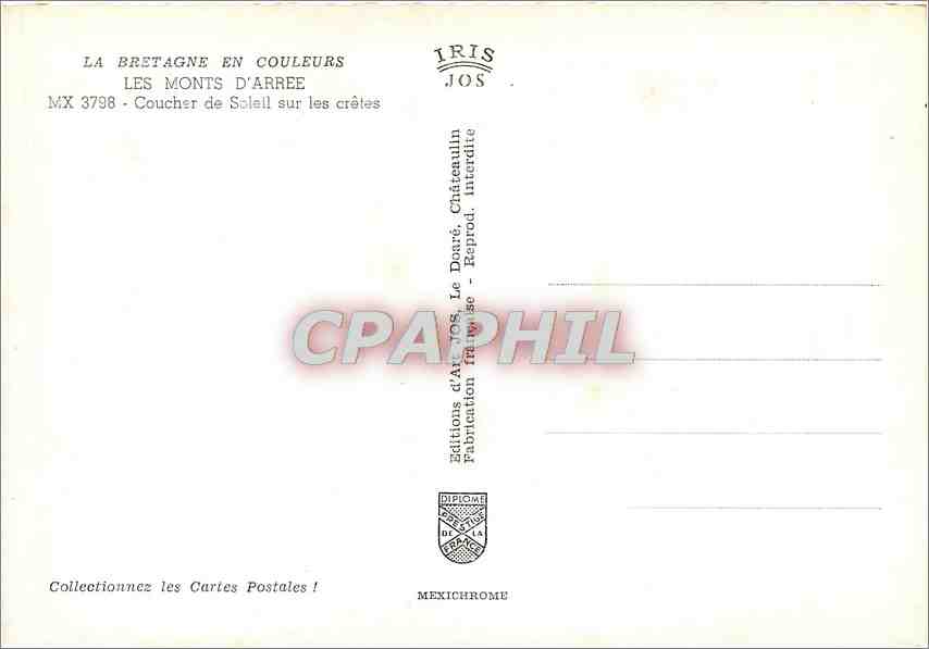 CPM Les Monts d'Arree Coucher de Soleil sir les cretes  — Rückseite