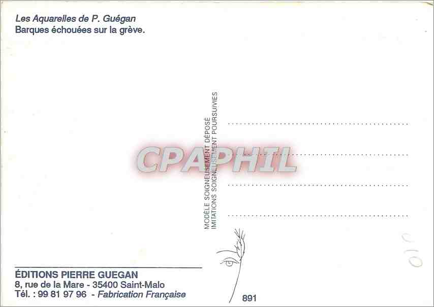 CPM Les Aquarelles de P Guegan Barques echouees sur la greve  — Rückseite
