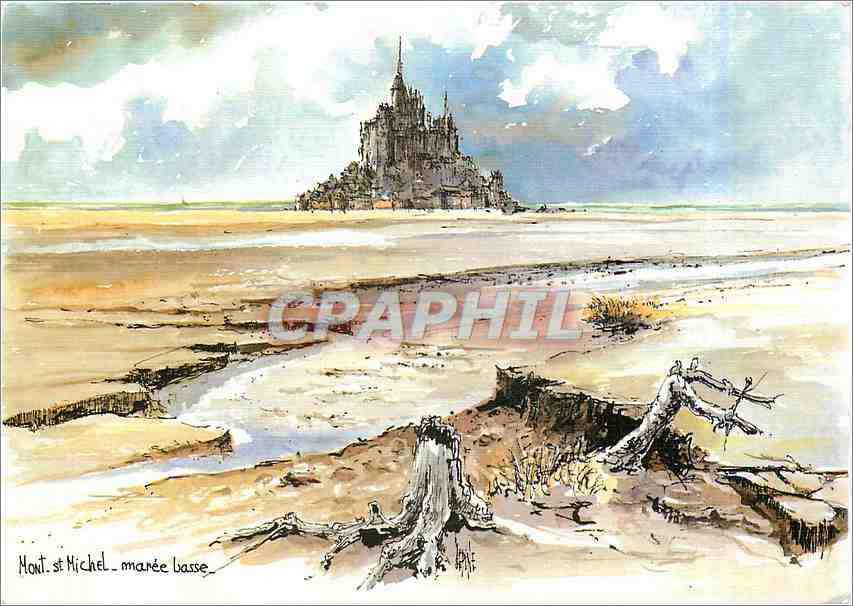 CPM Mont St Michel Maree basse Aquarelle originale de Robert Lepine 