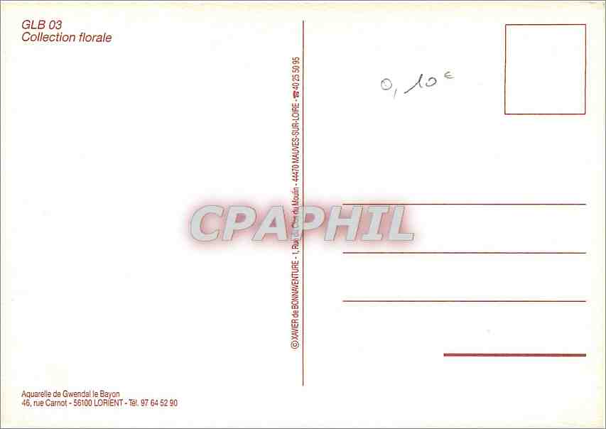 CPM Collection florale Aquarelle de Gwendal le Bayon  — Rückseite