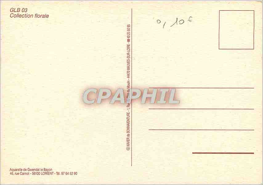 CPM Collection florale Aquarelle de Gwendal le Bayon  — Verso