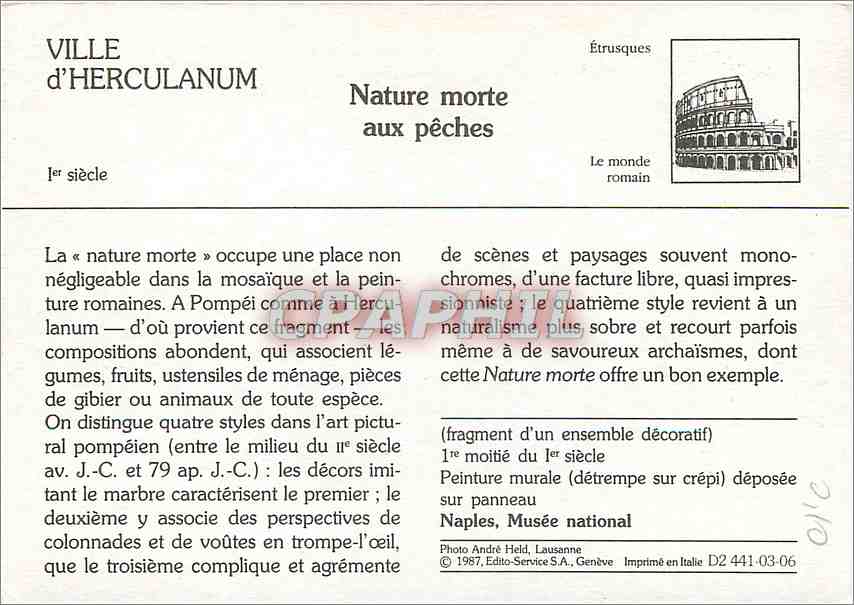 CPM Ville d'Herculanum Nature morte aux peches  — Rückseite