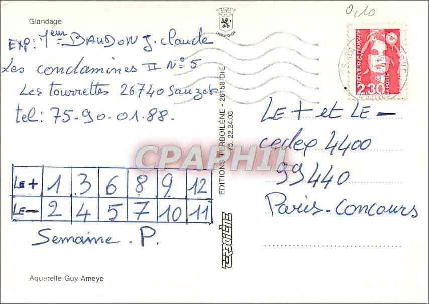 CPA Glandage Aquarelle Guy Ameye  — Rückseite